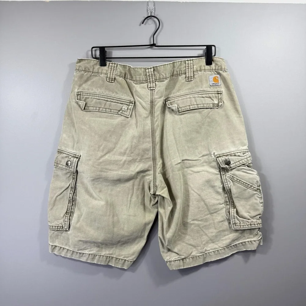 Carhartt Cargo Shorts Mens 36 Beige Relaxed Fit Canvas Workwear Utility Pockets
